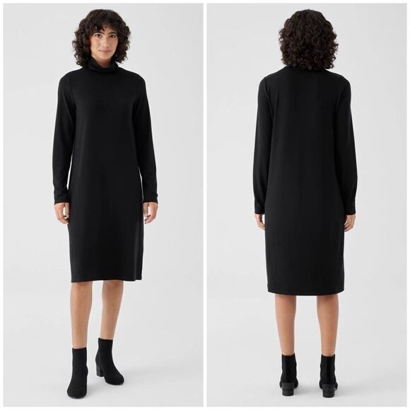 Eileen Fisher Stretch Jersey Knit Scrunch Neck Dress Size S - Picture 1 of 10